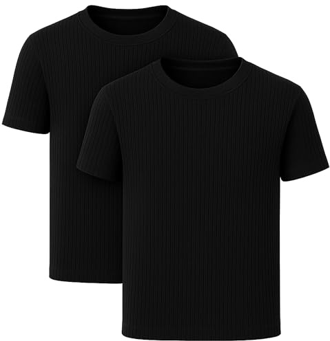Golomak® Pack of 2 Mens Thermal Short Sleeve Tops, Warm Crew Neck Base Layer T-Shirts for Winter Work, Hiking & Outdoor Sports – Lightweight Thermal Underwear Shirts (Black, Large)