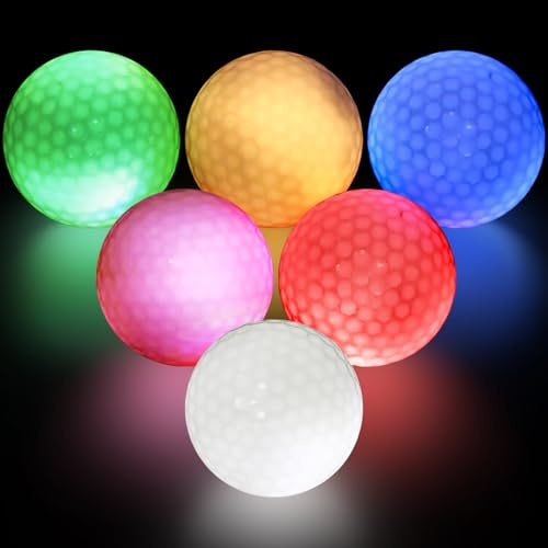 Behogan 6 Pelotas de Golf Coloridas Light Up Flashing Glowing Pelotas de Golf LED Luminosas para Entrenamiento Nocturno