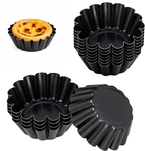 GuBaoZhuo Mini Tartelette FöRmchen, 12 StüCk 2.4 X 6.3 Cm Eier Kuchenform Antihaftbeschichtung, Kohlenstoffstahl Wiederverwendbare Tarteform FüR Pudding, Kuchen, Cupcake, Muffin