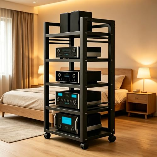 Soporte HiFi 5 Niveles, Estante HiFi para Reproductor De DVD, Altura Ajustable, Audio Y Video Estanterias, para en casa y Teatro(Negro)