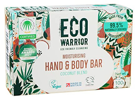 Eco Warrior Moisturising Body & Hand Soap Bar | Vegan, Natural, Cruelty Free, Eco Friendly, Plant Based | No SLS or Parabens | Richly Nourishing Coconut Blend made from Vanilla Essential Oils | 100g