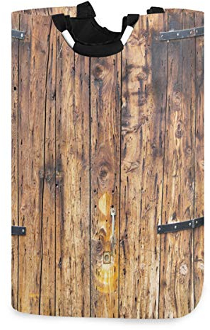 Mnsruu Pop-Up-Wäschekörbe aus Holz mit antiker Tür, strukturierter Hintergrund, wasserdichter und faltbarer Wäschesack zur Aufbewahrung von schmutziger Kleidung, Spielzeug