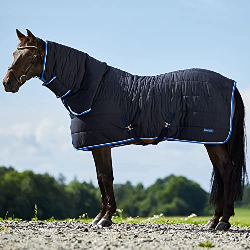 HORZE Glasgow Combo Anti-Slip Indoor Stable Horse Blanket with Attached Neck Cover (150g Fill) - Dark Blue - 81 in