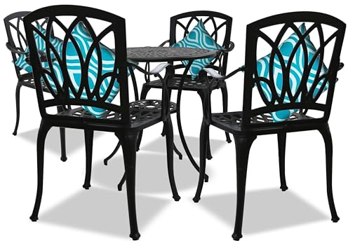 Centurion Supports POSITANO Luxurious Garden & Patio Table & 4 Large Chairs with Armrests Cast Aluminium Bistro Set - Black