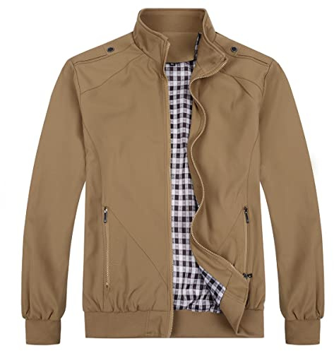 Allthemen vardagsjackor för män, bomberjackor, lättviktig, smal passform, dragkedja, rockar, klassiska ytterkläder, Khaki, 4XL