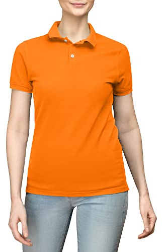 Love My Fashions Women’s Polo Shirt – Knitted Collar and Cuffed Short Sleeves, Casual & Plain T-Shirt for Ladies Orange