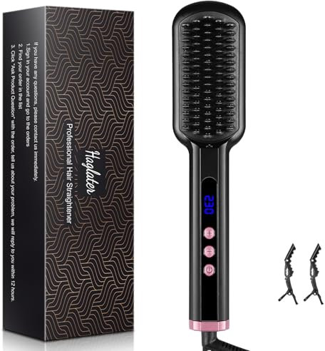 Hair Straightener Brush UK, Haglater Straighteners Brush and Hot Comb 2-in-1, 13 Temp Settings (100℃-230℃), Anti-Scald, Straightening Brush for Women, Professional Hair Styling Appliances