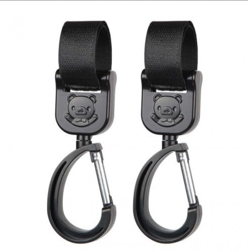 Multifuncional Mosqueton Colgador, Gancho Carrito Bebe Negro Universales Ganchos Silla Paseo, 2 Piezas Enganche Carro Silla Bebe, Accesorios para Cochecitos para Colgar Bolsas