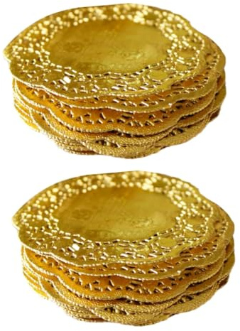ABOOFAN 200 Pz Centrini Di Carta Pizzo Sottotorta Rotondo Decorazioni in Oro Centrini Per Torte in Pizzo Blocco Di Carta Per Torte Golden
