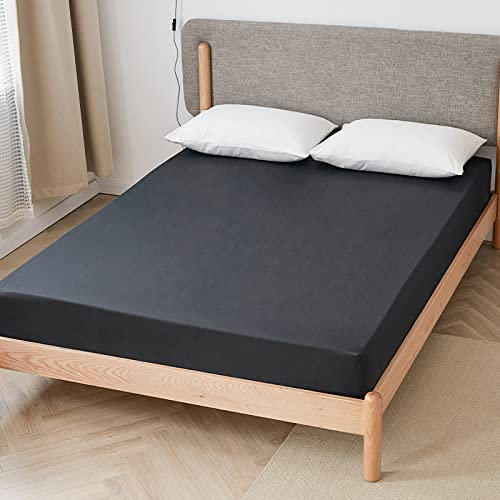 HAIBA SPANNBETTLAKEN 200 x 220 cm weiches und atmungsaktives Spannbetttuch aus 100% Jersey Baumwolle Bis 30 cm Matratzenhöhe Schwarz