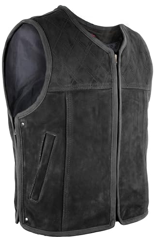 Chaleco de piel para motorista con estampado de diamantes acolchados, negro mate, XL