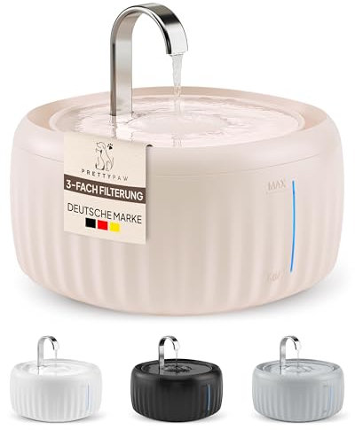 PrettyPaw Katzenbrunnen Aqua Flow Pro [NEUEINFÜHRUNG] Super leiser, BPA-freier 3L Trinkbrunnen für Katze mit LED und Aktivkohlefilter I Leicht zu reinigender Katzen Trinkbrunnen I Aqua Flow (Beige)