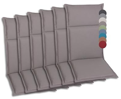 GO-DE Textil Bequeme und attraktive Polsterauflagen für Hochlehner-, Mittellehner- und Niederlehner-Gartenstühle (6er-Set, Uni Taupe, Hochlehner)