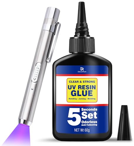 Kit résine UV 60 g avec lumière 395 nm – Colle UV professionnelle pour bijoux, réparations plastique/verre – polymérisation en secondes, forte adhérence sans bulles – Idéal pour le bricolage et le
