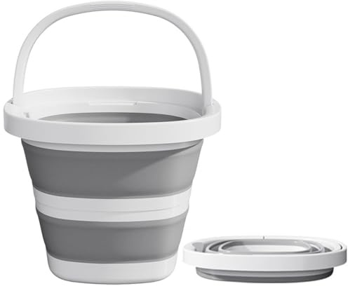 Faltbarer Eimer 5L, Falteimer aus Kunststoff, Putzeimer Faltbar, Platzsparend Zusammenklappbar Wassereimer für Draußen Angeln Sandkasten Camping Eimer（Grau）