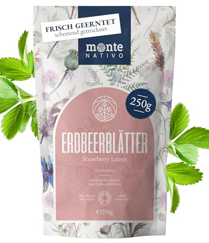 Té de Hojas de Fresa Monte Nativo (250g) – Hojas de fresa suavemente secas – Aromático y 100% puro y natural en hojas sueltas sin aditivos – Infusión refrescante y saludable