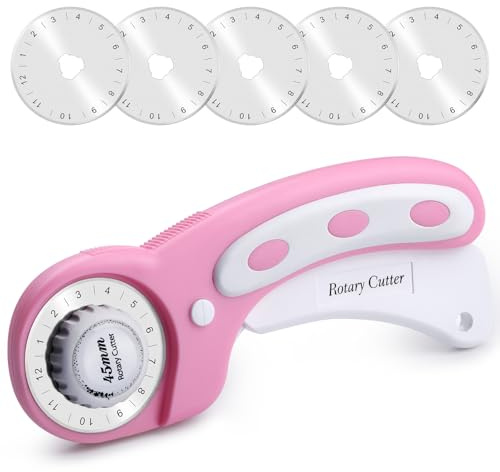 Namner Rollschneider 45mm mit 5 Ersatzklingen und Sicherheitsverschluss, Stoffschneider für Stoff, Leder, Nähen, Quilten & Basteln, Ergonomischer Rollmesser Cutter (Rosa)