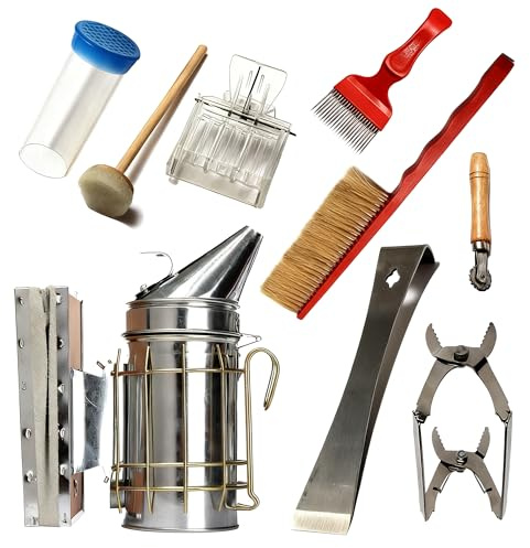 ERMWALR 8 Pcs Beekeeping Tool Kit Set Hive Smoker Beekeeping Equipment Hive Tools Queen Catcher Beekeeping Accessories Suitable for Beginners and Professional Beekeepers