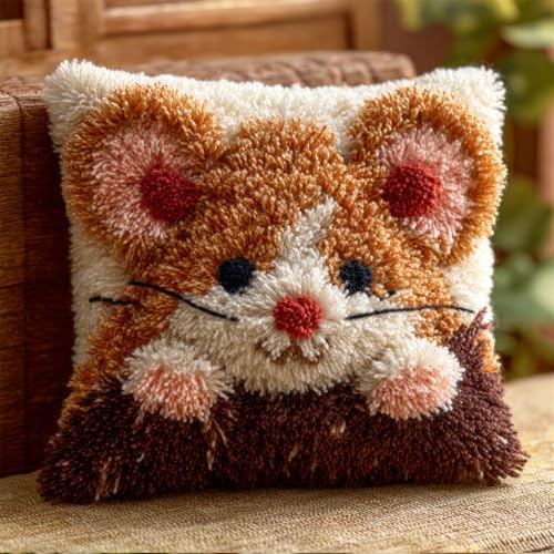 Taxpy Knüpfkissen Zum Selber Knüpfen Für Erwachsene Und Kinder,Süße Maus 43X43Cm Knüpfpackung Knüpfset Kissen - Tiermuster Zum Auswahl