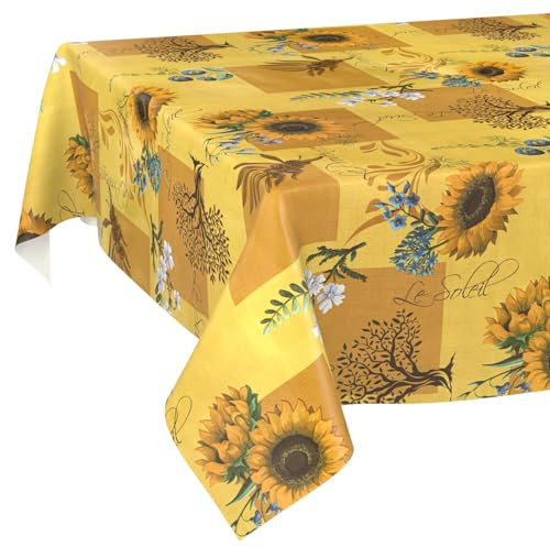Wachstuchtischdecke Tischdecke abwaschbar Wachstischdecke pflegeleicht wasserabweisend Lotuseffekt Gartentischdecke Sonnenblume 100 x 140 cm Schnittkante