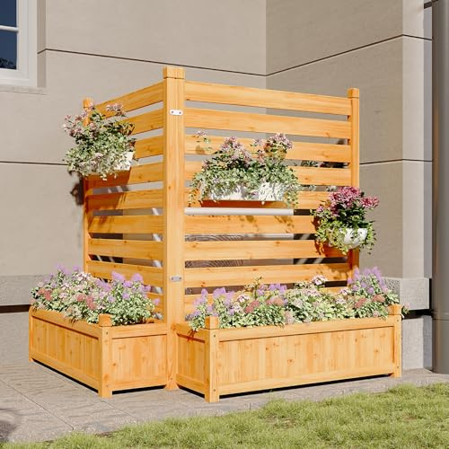 Aoxun Air Conditioner Fence, 2-Panel Wood Privacy Screen with Planter Box