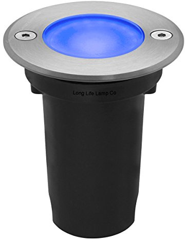 Long Life Lamp Company Brushed Chrome 5w LED Outdoor Ground Walkover Light Round Blue Finish Decking Pathway Recessed Uplighter GL05B