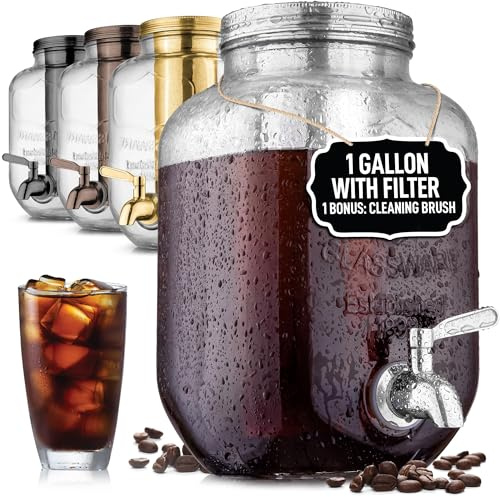 Zulay - Cafetera de cerveza fría hermética con jarra de vidrio extragruesa y filtro de malla de acero inoxidable – cafetera helada de primera calidad para preparar té y café frío – por Zulay (1 galón)