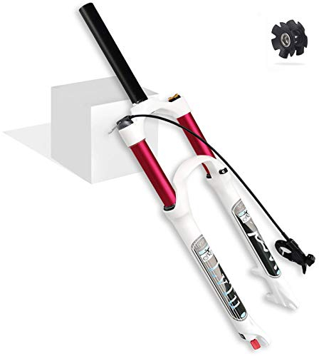 AttLvTu MTB Fahrrad Luft Vorderrad Gabel 26 27.5 29 Zoll, Ultraleicht Magnesiumlegierung Mountainbike Federgabel Gerades/Konisches Rohr for 1.5-2.45 Reifen(Straight Remote Lock Out,26 Zoll)
