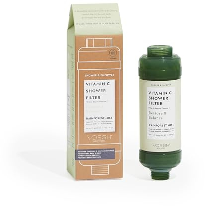 VOESH Vitamin C Duschfilter - Aromaterapi och vattenrenare - 100% vegansk: Med C-vitamin, botaniska oljor, hyaluronsyra - Rainforest Mist
