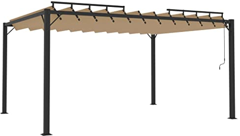 vidaXL Pavillon mit Lamellendach Pergola Sonnenschutz Gartenzelt Sonnendach Gartenpavillon Terrassendach Überdachung 3x4m Taupe Stoff Aluminium