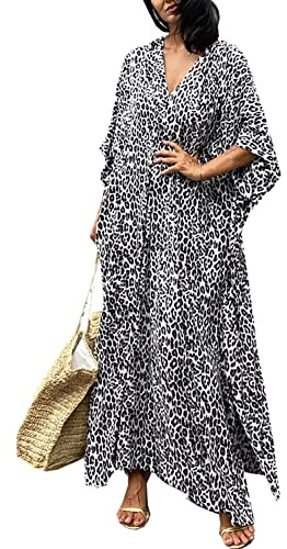 YouKD Abito da donna estivo lungo stile kaftán, stile bohémien, kaftán maxi, per la spiaggia, con copertura, kimono, taglia unica, Taglia unica