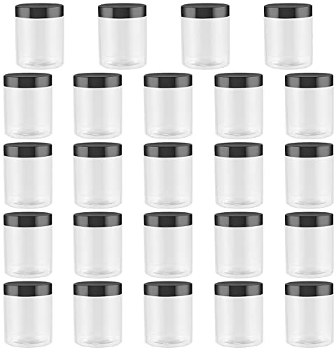 HEIHAK 24 Pack 8 oz 250ml Round Plastic Jars with Lids, Clear Plastic Empty Slime Jars, Small Storage Containers for Jam, Sweets, Crafts