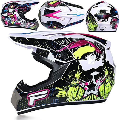 LVSENET Casque Moto Cross Adulte Casque Motocross Moto Set, Avec Lunettes/Gants/Masque, Certification DOT, Casque VTT Integral BMX Quad Enduro ATV Scooter Pour Femme Homme Enfant (B,L)