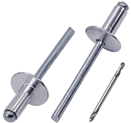 SKIR'CO (50 piezas) Remaches ciegos de aluminio de brida grande 5.0 x 12 mm, mandril de acero, broca incluida