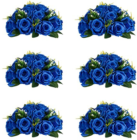 Inweder Wedding Flower Arrangement - 6 Pcs Artificial Rose Balls for Centerpieces, Bouquets, Weddings, Birthday Party, Valentine's Day, Home Decor - Royal Blue