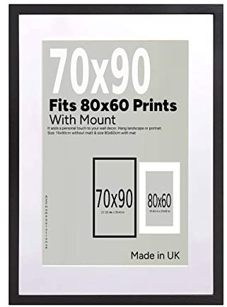 A2Z Home Solutions® Wall Photo Frame Black 70x90 cm Frame With 80x60 cm Mount Picture Poster Print With Clear HD Perspex 30x15 MM Moulding Mounting Hooks MDF Backboard