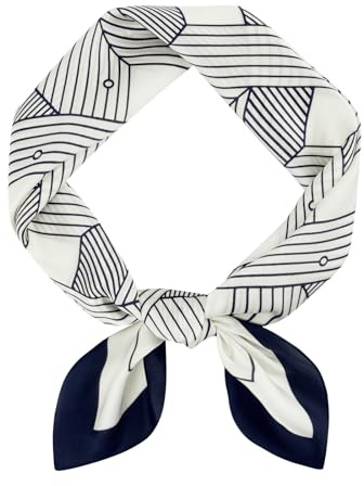 DAMILY Foulard carré pour femme à motif Imprimé Géométrique Square Écharpe Carrée de Cou Coton et Chanvre pour Femmes Bandana Bandeau Petits Echarpe pour Décoratif 70 x 70cm (Blanc bleu)