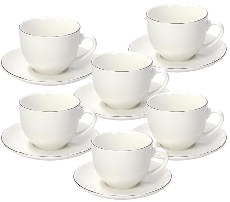 Tognana Juego de 6 tazas de té con platillo, porcelana, color blanco