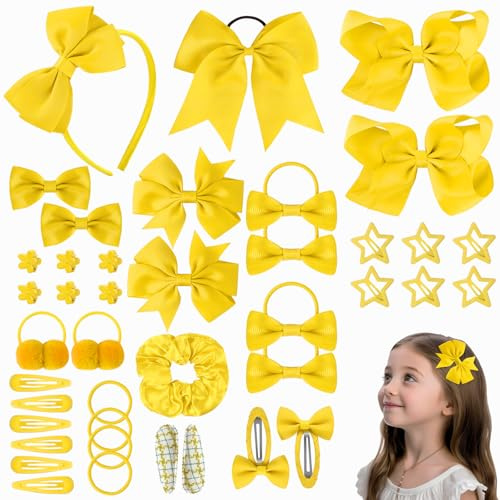 LOPHE Accesorios para el Cabello con Lazos, 77 Piezas Kit de Accesorios para el Cabello para Niñas del Pelo Clips, Accesorios para el Cabello para Niñas, Diadema, Cinta de Pelo Barrettes, Amarillo