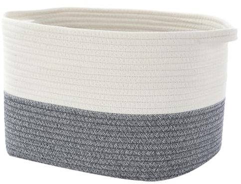 OXNSHEJW Storage Basket, Woven Storage Baskets for Living Room, Cotton Rope Storage Basket for Laundry, Large Toy Storage Baskets with Handles for Shelves, Bathroom, Bedroom, White+Dark Grey