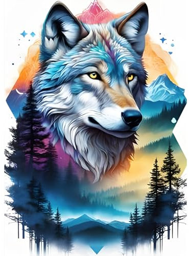 QQYRHN 5D Fantasie Wolf Diamond Painting Kit für Erwachsene Anfänger Wald Verschneiter Berg Diamant Kunst Kits Vollständiges DIY Diamantstickerei-Set Perfekt zur Entspannung und Dekoration 30x40 cm