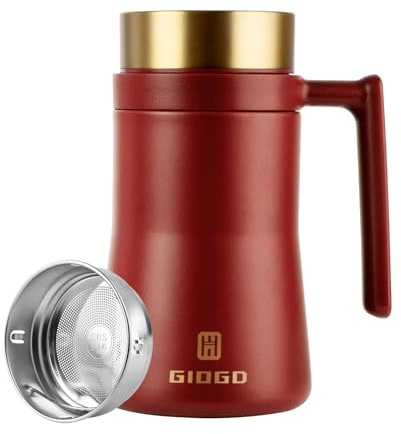 Insulated Mug with Handle and Lid 480ml/16oz Stainless Steel Coffee Mug Travel Mug with Handle Double Wall Vacuum Coffee Tumbler for Hot and Cold Drinks, Coffee, Tea(Red)