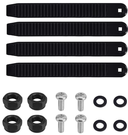 BOXOB 4pz Cinghie per Attacchi Snowboard, 17,5x2,1cm Elevata Elasticità Ricambio Attacchi con Cinturino da Snowboard con Viti Dadi Rondelle per Pattini e Attrezzatura Sportiva(Nero)