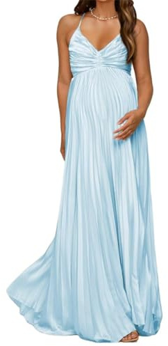 AHERKLL Spagettiremmar rock moderskapsklänning för fotografering veckad satin underkläder baby shower graviditetsklänning HAH068, Himmelsblått, 32 Plus