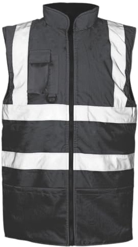 Hi Vis Viz Bodywarmer Fleece Lined Reversible Safety Gilet Waistcoat Waterproof High Visibility Reflective Workwear Vest for Men Security Outdoor Work Jacket Black XL
