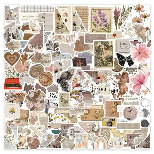 HMCEY 120 Stück Scrapbooking Sticker Vintage,Bullet Journal Sticker Book Journaling Aesthetic,Retro Aufkleber für Handyhülle,Ästhetische Aufkleber Fotoalbum für DIY Koffer, Laptop, Wasserflasche