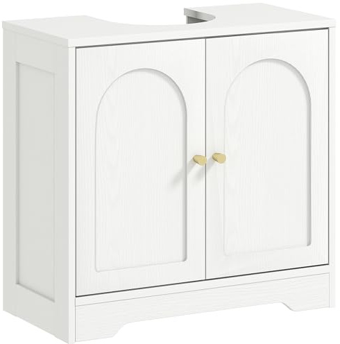 HOMCOM Mobile Sottolavabo per Bagno con Ripiano Regolabile, Mobiletto Sottolavabo con Intaglio a U e 2 Ante, Mobile Bagno Moderno e Salvaspazio, Adatto a Lavabi a o Senza Colonna, 60x30x65 cm, Bianco