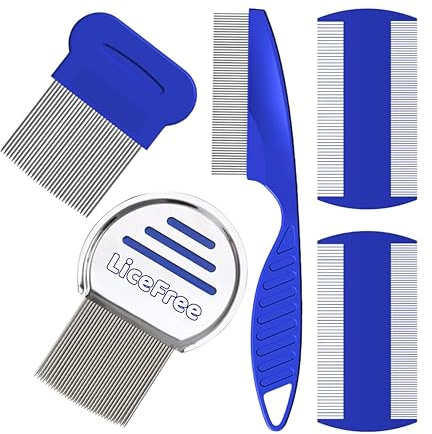 LiceFree 5-in-1 Professional Lice & Nit Comb Kit - Quick & Effective Removal, Dandruff Care | For All Hair Types (Adults, Kids & Pets) | Smooth and Grooved Metal Combs with Dual-Sided Plastic Combs