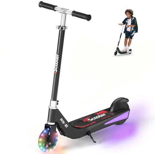 iScooter Kids Electric Scooter with LED Front Wheels, iK1S Electric Scooters for Kids Ages 6-10, 7KM Range,15KM/H,Colorful LED Lights,3.5H Quick Charge,Height Adjustable,Lightweight E-Scooter