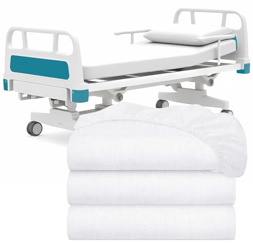 White Classic Fitted Hospital Bed Sheets Set of 3, Cotton Fitted Sheet with 200 Thread Count, Soft Standard Sheets for Hospital Bed Size: 36 x 80 x 9